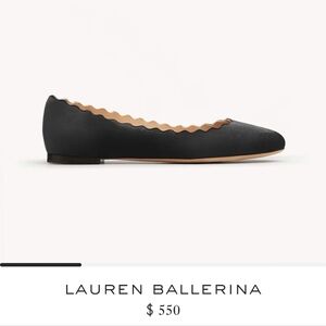 Chloé Lauren Scalloped Black Suede Ballet Flats Size 36